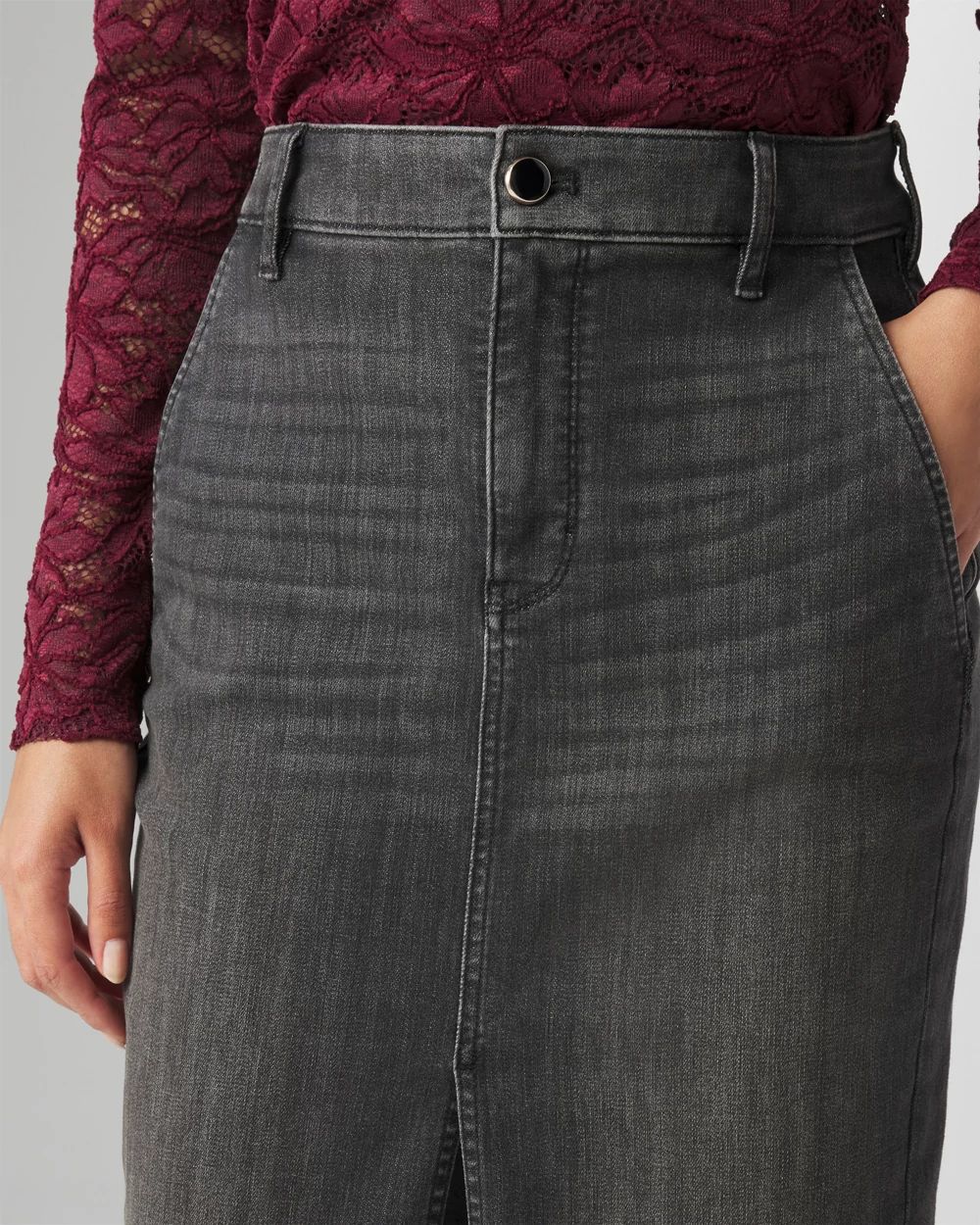 【Anyone more】Rown black midi denim skirt Denim Midi Skirt | White House Black Market